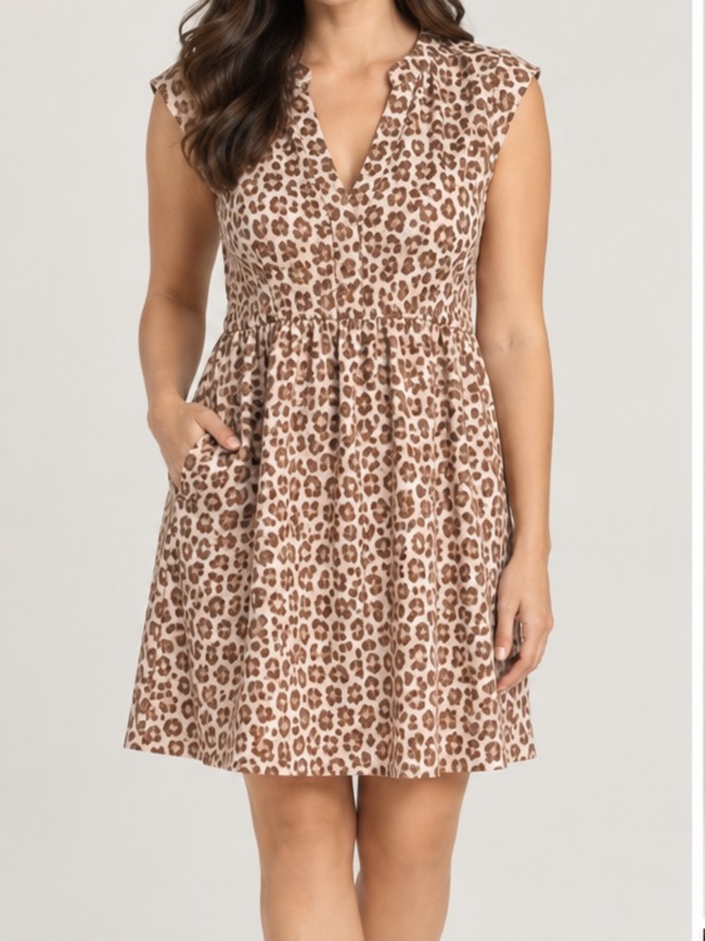Pilcro from Anthropology Sleeveless V-Neck Mini Dress in Brown Leopard Print